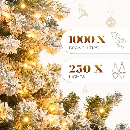 YITAHOME Prelit Snow Flocked Artificial Full Christmas Tree 6ft with Remote Control, Christmas Pine Tree with 11 Light-Modes, 1000 Branch Tips, Foldable Base for Home, Party Decoration