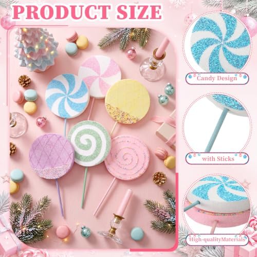 Roowest 12 Pcs 13.78'' Pastel Large Candy Christmas Decorations Giant Lollipop Candy Decoration with Sticks Macaron Peppermint Xmas Decor for Christmas Tree Ornament Holiday Party (Pastel,6 Styles)