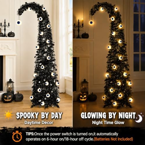 Black Halloween Tree with Eyeball String Lights for Christmas Decorations