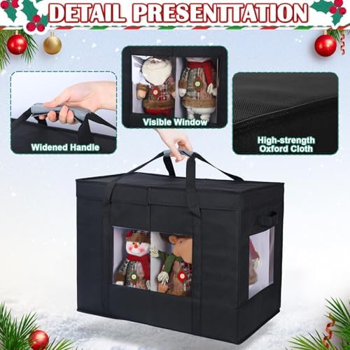 Christmas Figurine Storage Box, 24”x18”x15” Ornament Storage Box, 2025 UpgradeNutcracker Storage Box, Figurine Storage with Dividers, Adjustable Extent Area for Figurines and Pocket, Black