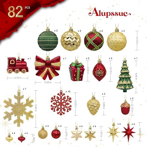 Alupssuc 82pcs Classic Christmas Balls Ornaments Set, Red, Green and Gold