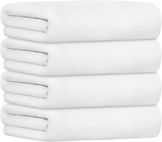 JML Microfiber Bath Towel Set, 4 Pack, 27" x 55", White | Soft, Super Absorbent, Fast Drying for Swimming, Pool, Salon Hair Wrap