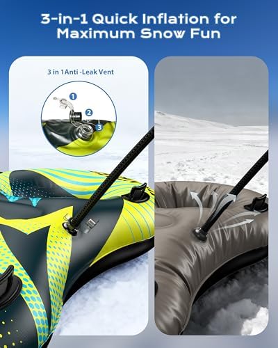 69 inch 2 Seats Snow Tube Inflatable with Towable Leash 450 lbs Capacity