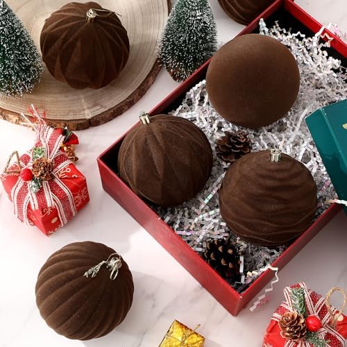 Liliful 4 Inch 12 Pcs Velvet Christmas Ornaments Balls, Brown