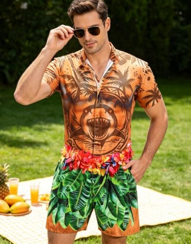 RAISEVERN Mens Romper Male Zipper Shorts Sleeve One Piece Bro Outfits