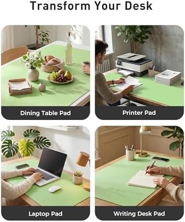Aothia Faux Leather Desk Mat - Large Mouse Pad, Non-Slip PU Leather Blotter, Waterproof Writing Surface for Office and Home (Foam Green, 63" x 24")