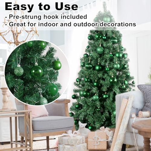 Emerald Green 2.5" Christmas Balls Christmas Tree Decoration Ornaments Shatterproof Hanging Balls for Birthday St. Patrick's Day Easter Mardi Gras Holiday Wedding Decorations Set of 24pcs