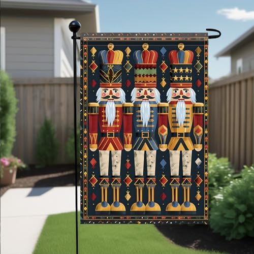 Nutcracker Garden Flag 12x18 Double Sided - Vintage Christmas Garden Flag Outside Decoration, Watercolor Oil Painting Style Holiday Yard Banner for Winter Lawn Porch Decor, Chinoiserie Festive Gift