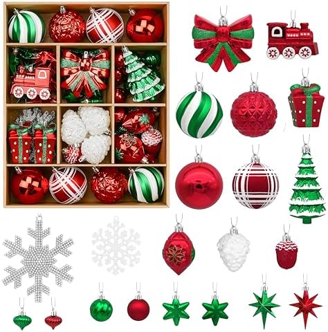 Alupssuc 82pcs Classic Christmas Balls Ornaments Set, Red, White and Green