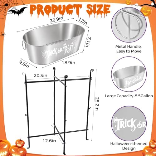 5.5 Gal Halloween Galvanized Ice Buckets with Stand,Halloween Candy Bucket
