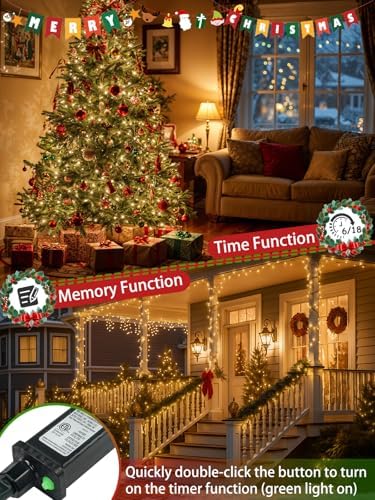 2 Pack 200 LED Christmas Lights 13 Modes Extendable Christmas Tree Lights