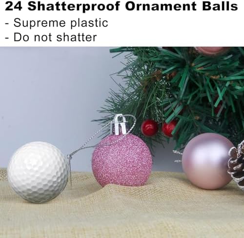 Bubblegun Pink 1.6" Small Christmas Balls Christmas Tree Decoration Ornaments Shatterproof Hanging Balls for Birthday Halloween Holiday Wedding Decorations Set of 24pcs