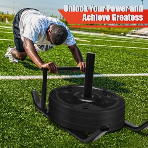 GADFISH Workout Fitness Sled, Weighted Sleds Push Gym Equipment for Adults & Kids, Compatible with 1" & 2" Weight Plates, Multi-Purpose Sled for Outdoor or Home Fitness Training