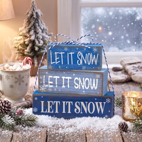 Lineshading 4 Pcs Christmas Table Decor - Blue Let It Snow Winter Decor