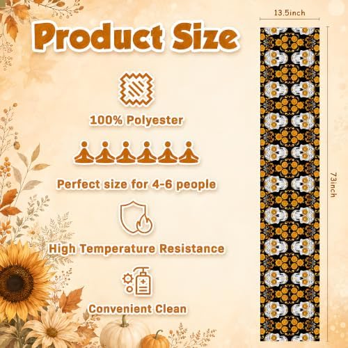Dia De Los Muertos Decorations - Sugar Skull Table Runner with Banner