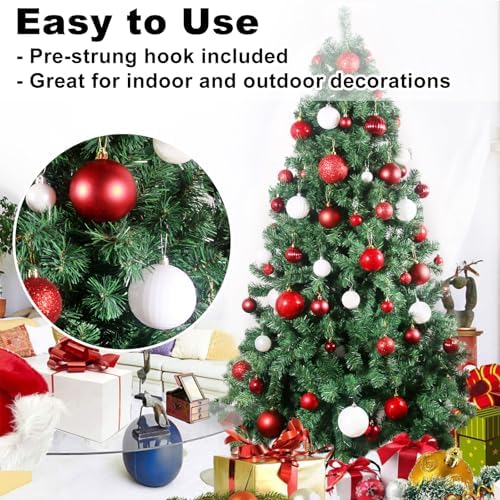 Red & White 3.2" Large Christmas Balls - Christmas Tree Decoration Ornaments Shatterproof Hanging Balls for Birthday Halloween Holiday Wedding Decorations Set of 24pcs