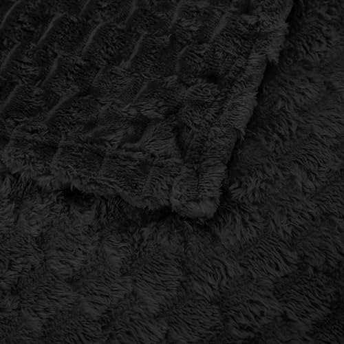 Black Throw Blanket 50"×70" Gifts for Mom Fuzzy 3D Jacquard Decorative