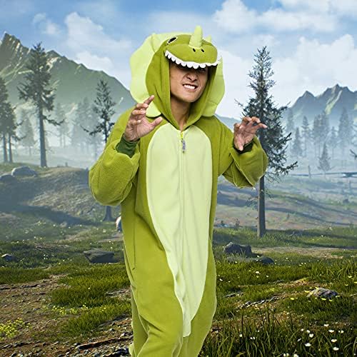 Funziez! Adult Onesie Halloween Costume Animal Dinosaur Shark Unisex Plush One Piece Cosplay Suit for Adults, Men and Women