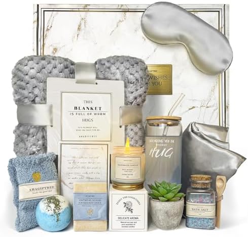 AHAGIFTREE Get Well Soon Gift Baskets For Women,Birthday,Mother's Gift, 12PC Sympathy Gifts, Care Package,Get Well Gifts for Women After Surgery,Grief,Condolences Gift Basket (grayish)