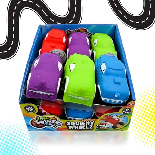 JA-RU Squishy Wheelz Car Toy (8 Units Assorted) Twist, Stretch 4545-8