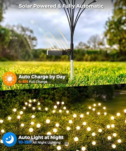 8 Pack Solar Garden Lights 64 LED, Solar Lights Outdoor Waterproof IP65, Decorative Garden Lights Solar Powered for Yard Decor, Outside Solar Firefly Fairy Lights Garden Gifts