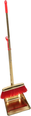 Dustpan and Broom Set with Long Handle, Stainless Steel Metal Broom and Dustpan Combo with Teeth Edge for Home Kitchen Office Floor Cleaning, Gold Color Upright Sweeping Kit