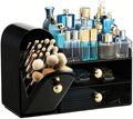 HBlife Makeup Organizer Countertop with Drawers, Cologne Organizer for Men, Vanity Organizers with Brush Holder, Bathroom Countertop Organizer Skin Care Storage, Gift for Dad Husband, Black and Gold