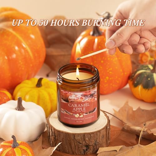 Fall Candle, Caramel Apple Scented Candles for Home, Natural Soy Autumn Candle Aromatherapy Candle, 7 oz Jar Candles Fall Gifts for Women Men
