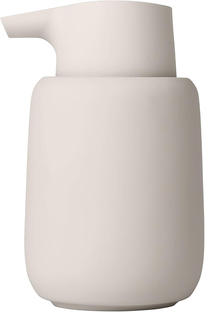 blomus Sono Soap Dispenser 250 ml Ceramic Hand Soap Dispenser in Beige Diameter 8 x 14 H cm Colour Moonbeam Liquid Soap Dispenser with Pump Head