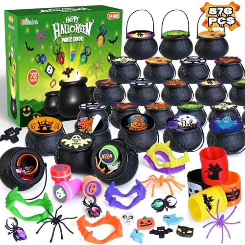576 PCS Halloween Party Favors, 72 Pack Prefilled Witch Cauldrons With Toys