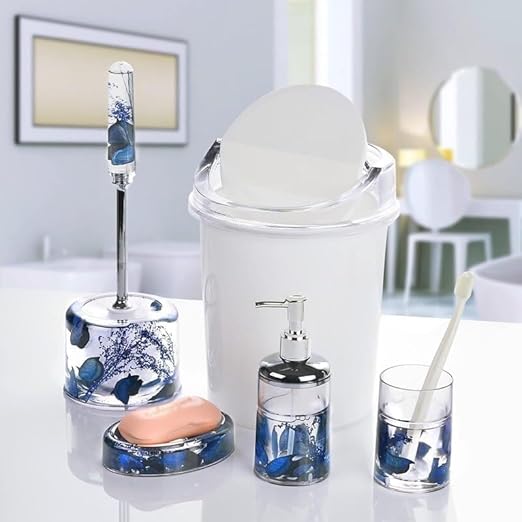 Bathroom Toiletry Set Toothbrush Cup Toilet Brush Trash Can Soap Box Hand Sanitizer Bottle(Argento)