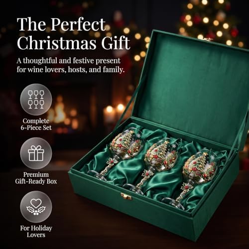 Christmas Wine Glass Collection Gift Box Set, Christmas Wine Glasses, Raised Holiday Goblet with Snowflake Decor, Festive Glassware, Wines & Cocktails, Holiday Party & Table Decor (F)