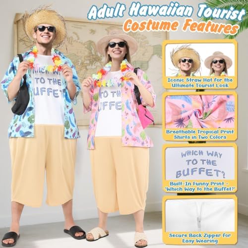 12PCS Tacky Tourist Costume Couples Hawaiian Funny Adult Halloween Set
