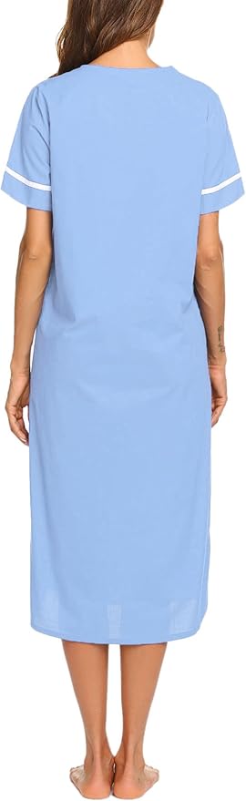 Ekouaer Womens Snap Front Dusters Cotton Housecoat Short Sleeve Nightgown House Dress With Pockets