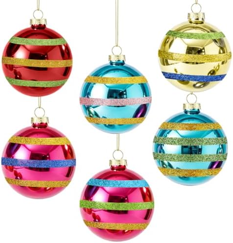 Soulchen 6 Pcs Vintage Glass Christmas Ornaments 4 Inch Retro Balls