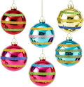 Soulchen 6 Pcs Vintage Glass Christmas Ornaments 4 Inch Retro Balls