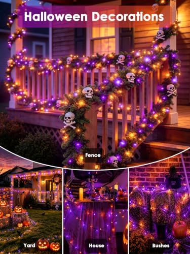 Solar Halloween Lights 4 Pack 152FT 400 LED String Lights Purple and Orange