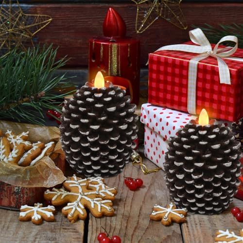 Wondise Flameless Candles with 6H Timer Pine Cone Candles
