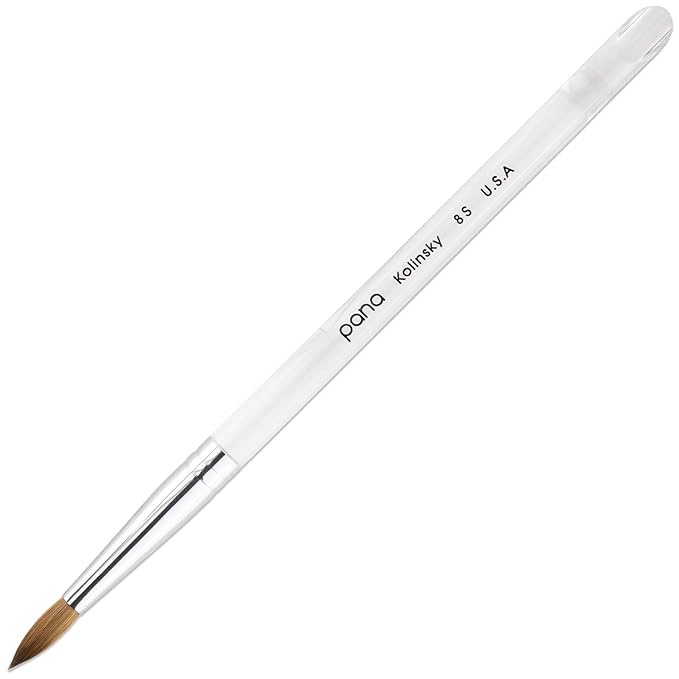 PANA Pure Kolinsky Hair Nail Brush - Round Clear Acrylic Handle (Size 8) - Nail Brush for Nail Application, Nail Extension, Manicure Pedicure Salon Beginner and Professional