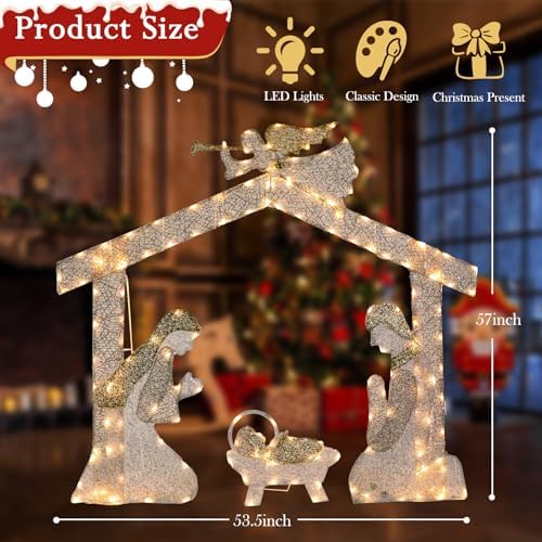 4.8 FT Lighted Christmas Nativity Scene, Pre‑Lit Outdoor Yard Decor