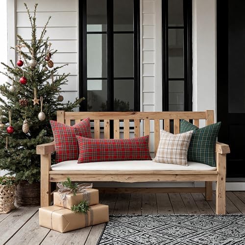 MIULEE Christmas Plaid Pillow Covers Scottish Tartan 12x20 Red