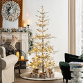 Glitzhome Prelit Christmas Tree, 6ft Flocked Artificial Christmas Tree Serene Snowscape Fir with 300 Warm White Lights for Home, Office, Party Decoration, Metal Hinges & Base, Easy Assembly