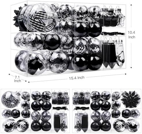 SHareconn 86PCS Christmas Tree Decorations Ornaments Ball Set, Non Breakable Plastic Clear Baubles for Xmas Tree Decor Holiday Wedding Party, Black