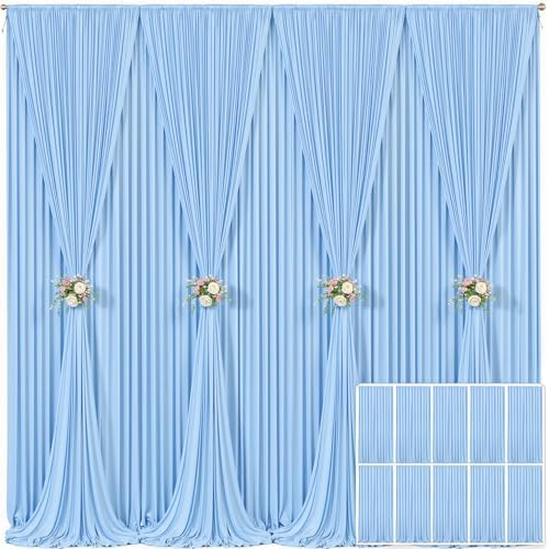 10 Panels Baby Blue Backdrop Curtain for Baby Shower Parties Wrinkle Free Light Blue Curtains Backdrop Drapes Fabric Decoration for Birthday Party Photography 50ft x 10ft