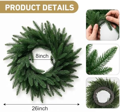 Christmas Decorations - 26 Inch Real Touch Pine Wreath for Front Door