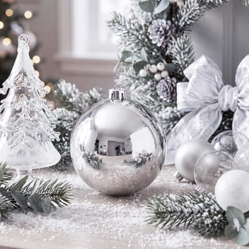 Threan 6 Inch Large Silver Shiny Christmas Ball Ornaments