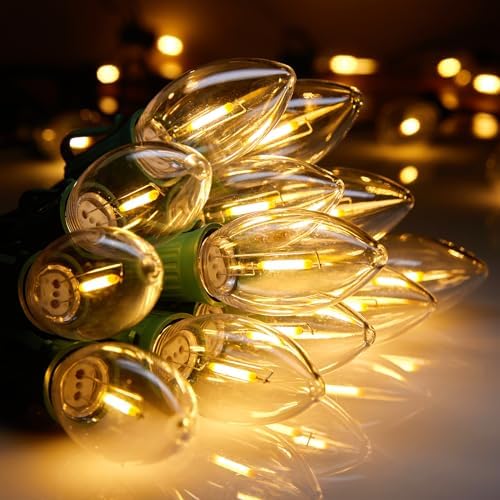 Vintage C9 Christmas Lights Outdoor, 150 Feet C9 String Lights with 150 LED C9 Plastic Bulbs, Waterproof Connectable Christmas Tree Lights for Roofline Garden Patio Backyard Cafe Decor, Warm White