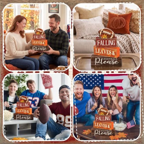 Moucuny 4 Pcs Fall Football Table Decor Farmhouse Tiered Tray Sign Set