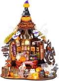 Rolife Halloween Haunted Candy House DIY Miniature House Kits with 9 LED Lights, Beginner-Friendly Tiny House Model Building Kits, Spooky Halloween Tabletop Decor, DIY Creative Hobby Gifts for Teens