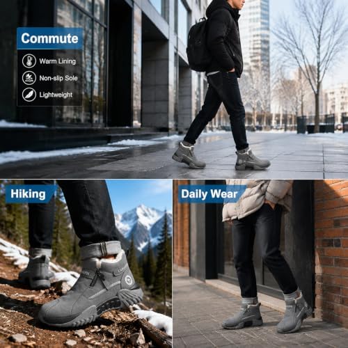 Men's Winter Warm Snow Boots Waterproof Zip‑Up Fur‑Lined Ankle Booties Anti‑Slip Outdoor Footwear for Hiking Commute & Daily Leisure